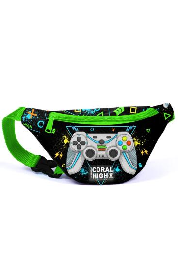 Coral High Kids Siyah Fosforlu Yeşil Gamer Desenli Bel Çantası 11530 - Coral High KIDS