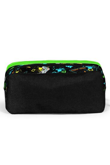 Coral High Kids Siyah Fosforlu Yeşil Gamer Desenli İki Bölmeli Kalem Çantası 12087 - 3
