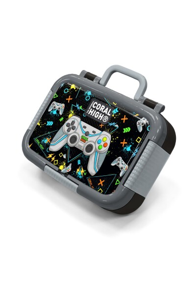 Coral High Kids Siyah Fosforlu Yeşil Gamer Desenli Paslanmaz Çelik Beslenme Kabı 39338 - 1