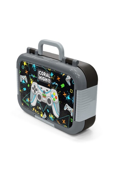 Coral High Kids Siyah Fosforlu Yeşil Gamer Desenli Paslanmaz Çelik Beslenme Kabı 39338 - 4