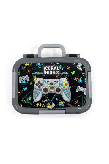 Coral High Kids Siyah Fosforlu Yeşil Gamer Desenli Paslanmaz Çelik Beslenme Kabı 39338 - 5