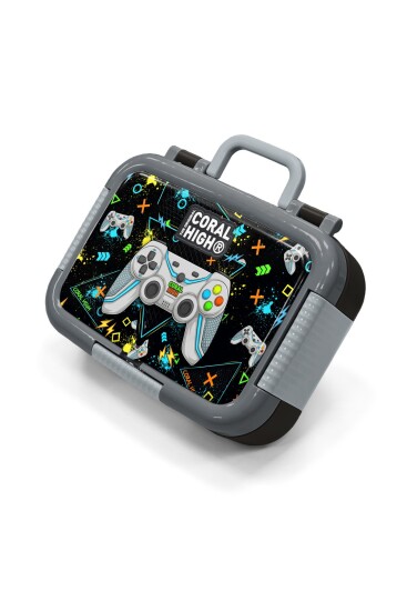 Coral High Kids Siyah Fosforlu Yeşil Gamer Desenli Paslanmaz Çelik Beslenme Kabı 39338 - Coral High