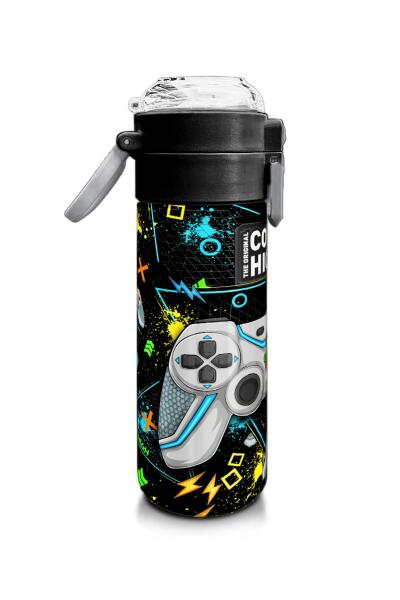 Coral High Kids Siyah Fosforlu Yeşil Gamer Desenli Pipetli ve Direkt İçim Çelik Termos 500 ml 31817 - 2