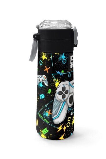 Coral High Kids Siyah Fosforlu Yeşil Gamer Desenli Pipetli ve Direkt İçim Çelik Termos 500 ml 31817 - 2