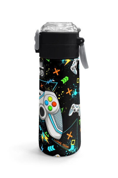 Coral High Kids Siyah Fosforlu Yeşil Gamer Desenli Pipetli ve Direkt İçim Çelik Termos 500 ml 31817 - 3
