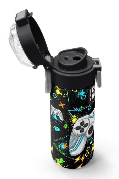 Coral High Kids Siyah Fosforlu Yeşil Gamer Desenli Pipetli ve Direkt İçim Çelik Termos 500 ml 31817 - 6