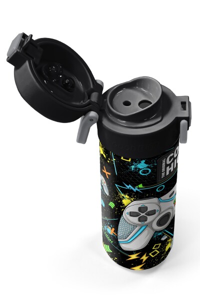 Coral High Kids Siyah Fosforlu Yeşil Gamer Desenli Pipetli ve Direkt İçim Çelik Termos 500 ml 31817 - 3