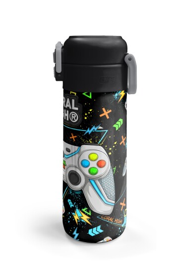 Coral High Kids Siyah Fosforlu Yeşil Gamer Desenli Pipetli ve Direkt İçim Çelik Termos 500 ml 31817 - 6