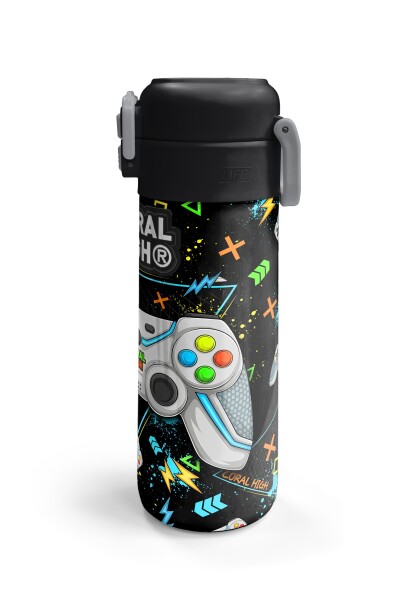 Coral High Kids Siyah Fosforlu Yeşil Gamer Desenli Pipetli ve Direkt İçim Çelik Termos 500 ml 31817 - 6