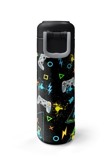 Coral High Kids Siyah Fosforlu Yeşil Gamer Desenli Pipetli ve Direkt İçim Çelik Termos 500 ml 31817 - 7