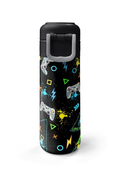Coral High Kids Siyah Fosforlu Yeşil Gamer Desenli Pipetli ve Direkt İçim Çelik Termos 500 ml 31817 - 7