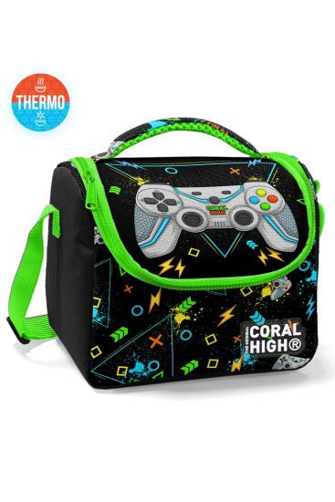 Coral High Kids Siyah Fosforlu Yeşil Gamer Desenli Thermo Beslenme Çantası 11887 - Coral High KIDS