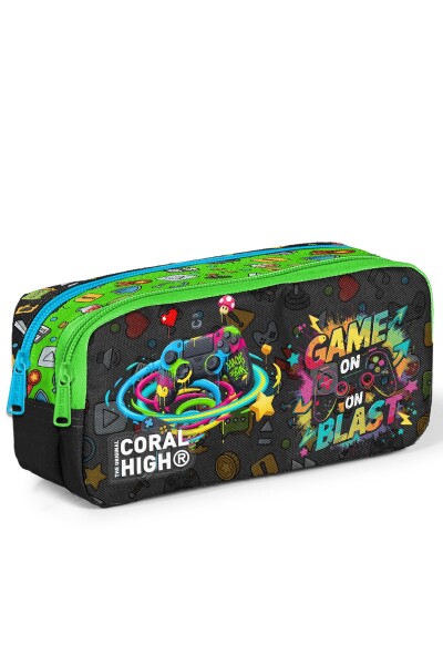 Coral High Kids Siyah Game Desenli İki Bölmeli Kalem Çantası 31058 - 1