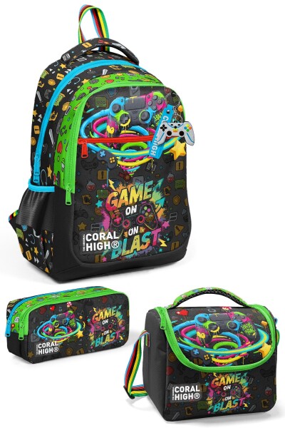 Coral High Kids Siyah Gamer Desenli 3’lü Okul Çanta Seti SET0133258 - 1
