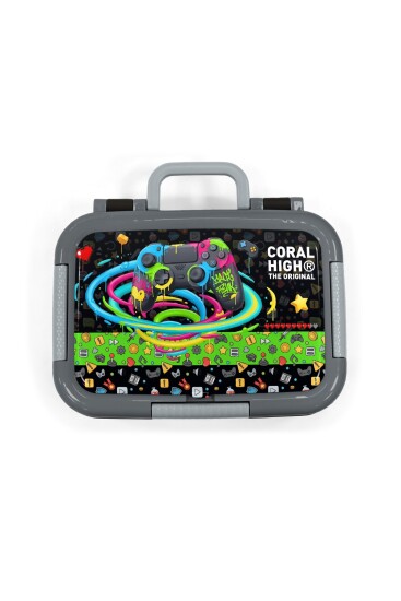 Coral High Kids Siyah Gamer Desenli Paslanmaz Çelik Beslenme Kabı 39158 - 5