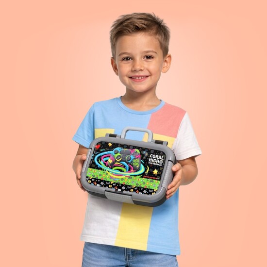 Coral High Kids Siyah Gamer Desenli Paslanmaz Çelik Beslenme Kabı 39158 - 4