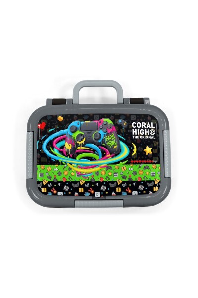 Coral High Kids Siyah Gamer Desenli Paslanmaz Çelik Beslenme Kabı 39158 - 6
