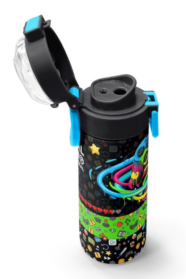 Coral High Kids Siyah Gamer Desenli Pipetli ve Direkt İçim Çelik Termos 500 ml 38140 - 6