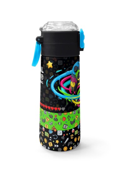 Coral High Kids Siyah Gamer Desenli Pipetli ve Direkt İçim Çelik Termos 500 ml 38140 - 2