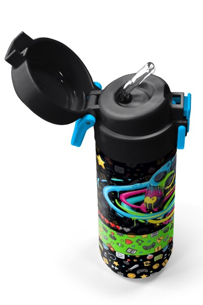 Coral High Kids Siyah Gamer Desenli Pipetli ve Direkt İçim Çelik Termos 500 ml 38140 - 2