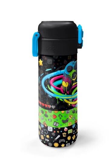 Coral High Kids Siyah Gamer Desenli Pipetli ve Direkt İçim Çelik Termos 500 ml 38140 - 5