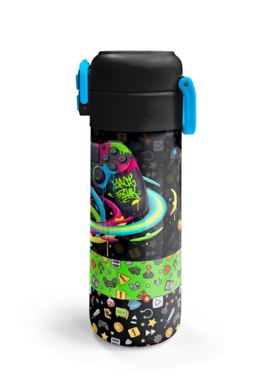Coral High Kids Siyah Gamer Desenli Pipetli ve Direkt İçim Çelik Termos 500 ml 38140 - 6
