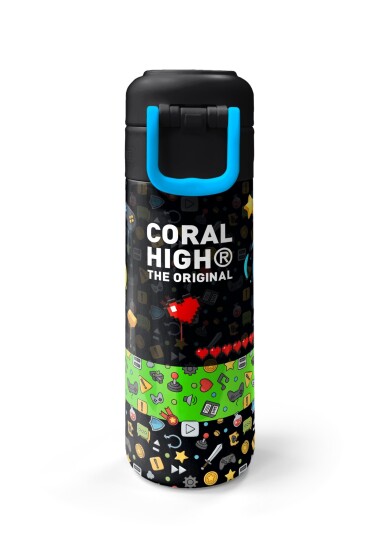 Coral High Kids Siyah Gamer Desenli Pipetli ve Direkt İçim Çelik Termos 500 ml 38140 - 7