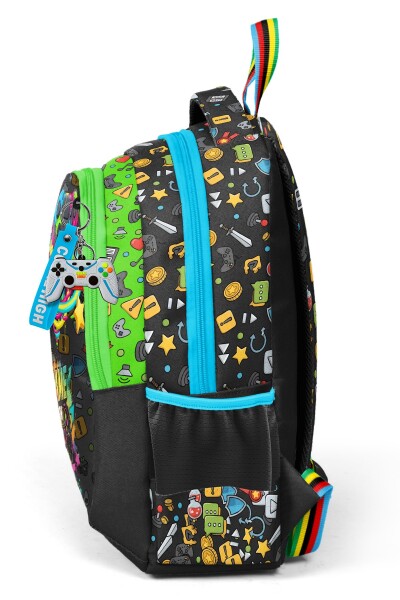 Coral High Kids Siyah Gamer Desenli Üç Bölmeli Okul Sırt Çantası 33258 - 5