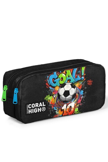 Coral High Kids Siyah Goal Desenli İki Bölmeli Kalem Çantası 31053 