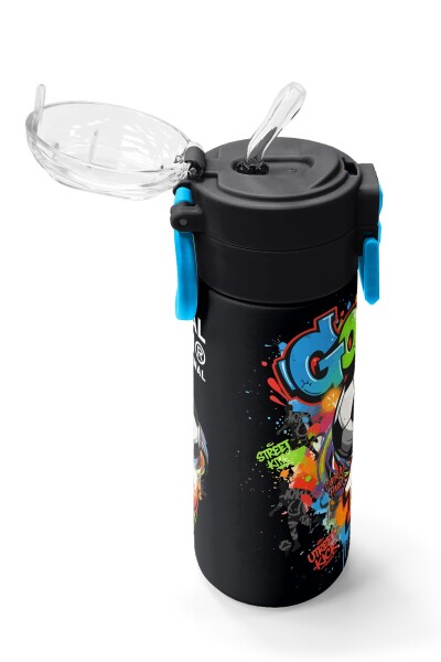 Coral High Kids Siyah Goal Desenli Pipetli ve Direkt İçim Çelik Termos 500 ml 38135 - 5