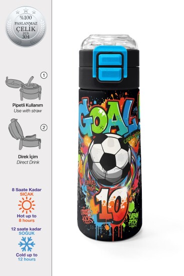 Coral High Kids Siyah Goal Desenli Pipetli ve Direkt İçim Çelik Termos 500 ml 38135 - 1