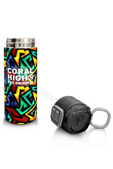 Coral High Kids Siyah Grafiti Desenli Pipetli ve Direkt İçim Çelik Termos 500 ml 31847 - 4