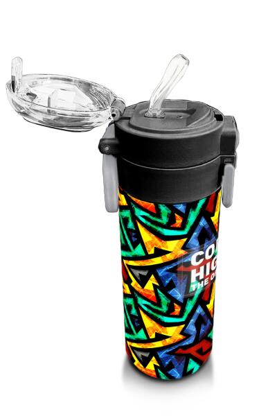 Coral High Kids Siyah Grafiti Desenli Pipetli ve Direkt İçim Çelik Termos 500 ml 31847 - 5