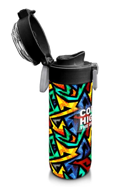 Coral High Kids Siyah Grafiti Desenli Pipetli ve Direkt İçim Çelik Termos 500 ml 31847 - 6
