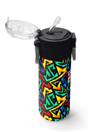 Coral High Kids Siyah Grafiti Desenli Pipetli ve Direkt İçim Çelik Termos 500 ml 31847 - 6