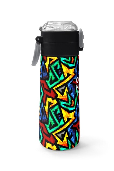 Coral High Kids Siyah Grafiti Desenli Pipetli ve Direkt İçim Çelik Termos 500 ml 31847 - 3