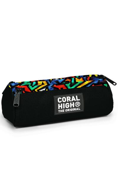 Coral High Kids Siyah Grafiti Desenli Üç Bölmeli Kalem Çantası 11162 - 1