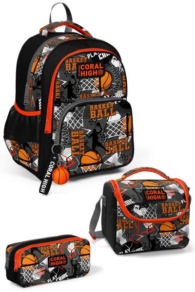 Coral High Kids Siyah Gri Basketbol Desenli 3'lü Okul Çanta Seti SET0114418 - 1
