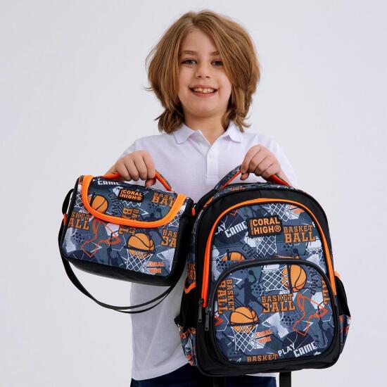 Coral High Kids Siyah Gri Basketbol Desenli 3'lü Okul Çanta Seti SET0114418 - 2