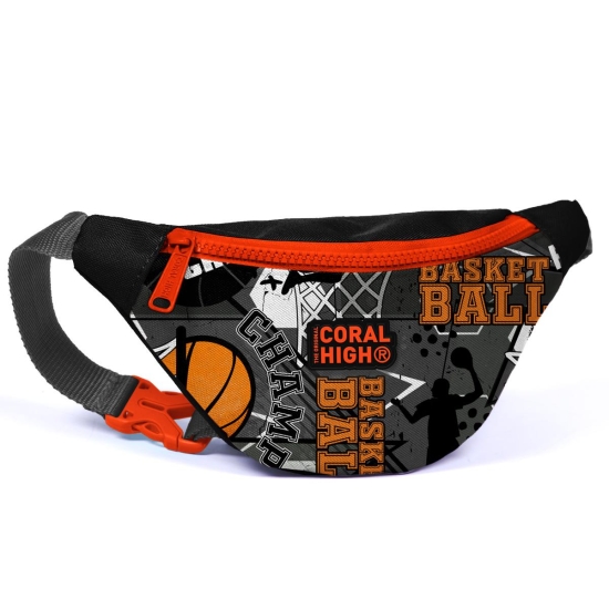 Coral High Kids Siyah Gri Basketbol Desenli Bel Çantası 12629 