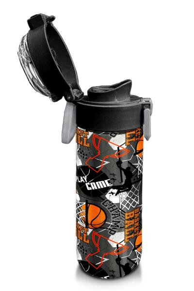 Coral High Kids Siyah Gri Basketbol Desenli Pipetli ve Direkt İçim Çelik Termos 500 ml 31975 - 6