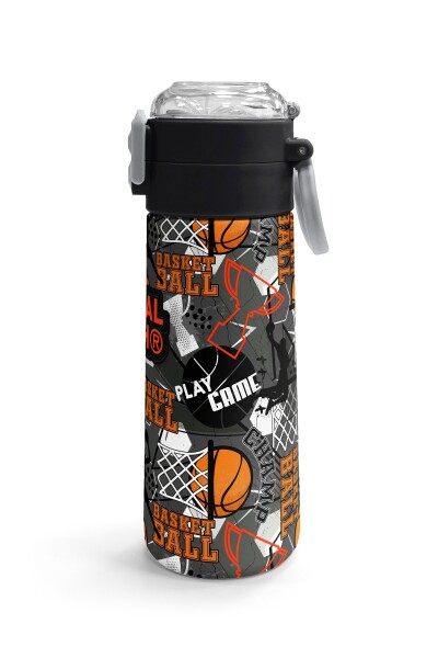 Coral High Kids Siyah Gri Basketbol Desenli Pipetli ve Direkt İçim Çelik Termos 500 ml 31975 - 3