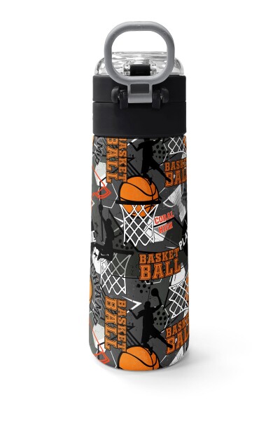 Coral High Kids Siyah Gri Basketbol Desenli Pipetli ve Direkt İçim Çelik Termos 500 ml 31975 - 4