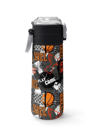 Coral High Kids Siyah Gri Basketbol Desenli Pipetli ve Direkt İçim Çelik Termos 500 ml 31975 - 2