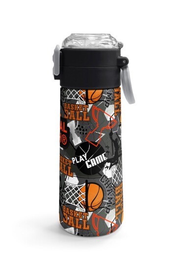Coral High Kids Siyah Gri Basketbol Desenli Pipetli ve Direkt İçim Çelik Termos 500 ml 31975 - 3
