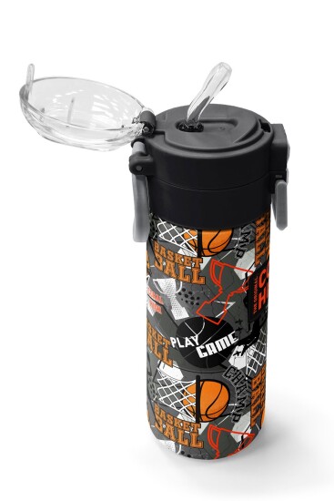 Coral High Kids Siyah Gri Basketbol Desenli Pipetli ve Direkt İçim Çelik Termos 500 ml 31975 - 5