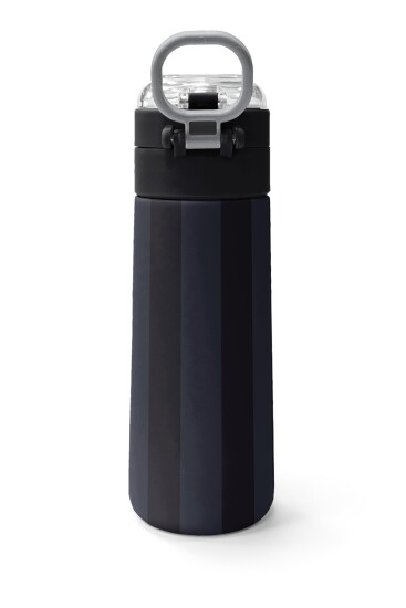 Coral High Kids Siyah Gri Çizgi Desenli Pipetli ve Direkt İçim Çelik Termos 500 ml 38118 - 4
