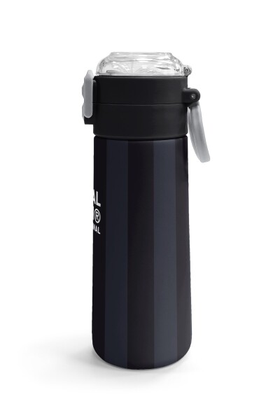 Coral High Kids Siyah Gri Çizgi Desenli Pipetli ve Direkt İçim Çelik Termos 500 ml 38118 - 3