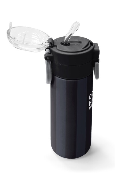 Coral High Kids Siyah Gri Çizgi Desenli Pipetli ve Direkt İçim Çelik Termos 500 ml 38118 - 5