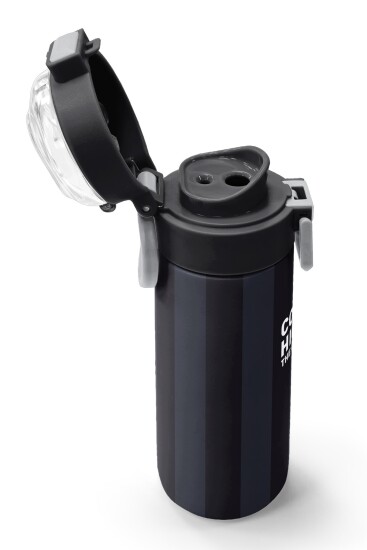 Coral High Kids Siyah Gri Çizgi Desenli Pipetli ve Direkt İçim Çelik Termos 500 ml 38118 - 6